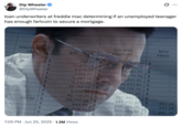 On June 25th, 2025 X[5] user @DipWheeler posted an image of Ben Affleck from _The Accountant_, writing, "loan underwriters at freddie mac determining if an unemployed teenager has enough fartcoin to secure a mortgage." The post gathered over 34,000 likes in two days.