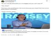 X user @crusadepepe posted an image of the Dave Ramsey show, writing, "“So you owe $1,000,000 on a mortgage and you can't pay it?” / “Yes, Dave.” / “And you only qualified for the home because you listed Fart Coin as an asset before it tanked?” / “That’s correct, Dave.”"