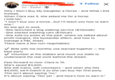 Managing Director at E 2w Edited 2nd + Follow X Why I Won't Buy My Daughter a Horse - and What I Did Instead.. When Clara was 5, she asked me for a horse. I told her: "I won't buy you a horse...but I'll teach you how to earn one." So she got to work. -She launched a dog walking service ($10/walk) -She started washing cars ($10/car) -She sold icy poles at the park: where we talked about profit margins, the bystander effect, and how to manage a P&L sheet. There were a few non-negotiables: Ride with me monthly (we learned together - the best part). ✓ Volunteer at the stables and muck out stalls to understand the real work behind the dream. Fast-forward to now: Clara is 10. She's saved $3,500. She still trains, still volunteers - and when she hits $4,000, we'll match it so she can buy her first pony. This isn't about saying "no." - It's about saying "Not yet and here's how to earn it."