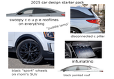 2025 car design starter pack swoopy coupe rooflines on everything black "sport" wheels on mom's SUV "puddle lamp" disconnected c pillar 72 Caplud infuriating black painted roof