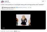 A "quote-tweet":https://knowyourmeme.com/memes/quote-retweets-qrts about Rachel, the "Rizz":https://knowyourmeme.com/memes/rizz-unspoken-rizz 'Em With the 'Tism Girl, reading, "I wish I was pretty so I could get away with acting quirky and 'autistic.'"