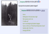 Anonymous 06/08/18(Fri)19:16:00 No.20901726 has anyone here encountered a phantom kangaroo? Anonymous 06/08/18(Fri)19:58:03 No.20901863 >be me >drinking beer in the bush alone at night >feel a presence next to me >"oi white c---" >turn to see aboriginal spirit phantom kangaroo >>20901948 >"give us a tinnie ay or I'll have those f------ shoes of yours" >vanishes right in front of me >nope.jpg outta there