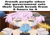 French people when the government cuts their lunch break from 5 hours to 4