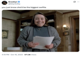X user @bklynb4by tweeted, "you just know she’d be the biggest swiftie" alongside a photo of Kathy Bates as Annie from the 1990 movie _Misery_, based on a novel by Stephen King. 