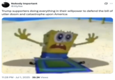 A "meme":https://knowyourmeme.com/memes/memes using an image of "SpongeBob":https://knowyourmeme.com/memes/subcultures/spongebob-squarepants about to get hit with something in the air.