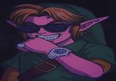 A bust down version of Link from Zelda. He is flexing his watch.