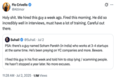 X user @Altimor tweeted, "H--------. We hired this guy a week ago. Fired this morning. He did so incredibly well in interviews, must have a lot of training. Careful out there," in response to a tweet by @Suhail that warned startup founders against hiring a man named Soham Parekh.