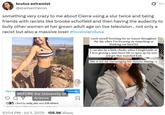 A post criticizing Cierra from Love Island for using slurs in past Instagram posts. The post is by X user @elainarcheron.