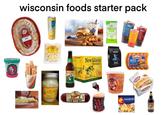 wisconsin foods starter pack PREMIUM ICE CR lan's Carm New Glarus New Glarus New Glarus Brewing Co. usingers Summer Sausage 500 VALLEY POP tender white VELO BUDDY Johnsonville BRATS ORIGINAL Spotted Cow 1212/Spated C BUCKY BADGER WISCONSIN CREAM PORT WINE COLD CHEESE MORY CH MORE FLA NET WT SOL C SINS COUS SCRAMBLERS HSB COUSINS
