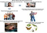 Music Genre Life Cycle Starter Pack Probably made by people who look like this: Stolen by people who look like this: Repackaged for people who look like this: [Insert Genre Name] is devil's music/jungle music according to out of touch conservative types Burns out after a few years of over exposure. Even sooner in the internet age Never really "dies," just morphs and influences other genres made with mematic egg adult adult emerges caterpillar chrysalis