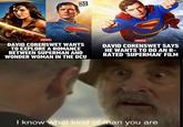 FILM BUZZR NEWS DAVID CORENSWET WANTS TO EXPLORE A ROMANCE BETWEEN SUPERMAN AND WONDER WOMAN IN THE DCU NEWS DAVID CORENSWET SAYS HE WANTS TO DO AN R- RATED 'SUPERMAN' FILM I know what kind of man you are BUZZ