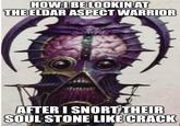 HOW I BE LOOKIN AT THE ELDAR ASPECT WARRIOR AFTER I SNORT THEIR SOUL STONE LIKE CRACK Imgflip.com