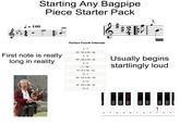 J = 100 Starting Any Bagpipe Piece Starter Pack Perfect Fourth Intervals First note is really long in reality C-F C# F# or Db-Gb D-G D# G# or Eb-Ab E-A F-Bb F# B or Gb - Cb - G-C G# C# or Ab-Db - A-D A# D# or Bb-Eb - B-E Usually begins startlingly loud 2 F# Gb G# A# Ab Bb C# D# ᎠᏏ Eb F# Gb Ab G# A B 1 EFGABCDEFGA
