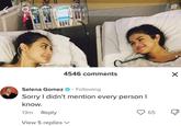 A comment made by Selena Gomez on a TikTok video by @stephwithdadeets. The comment reads, "Sorry I didn't mention every person I know."