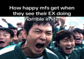 A "meme":https://knowyourmeme.com/memes/memes from "TikTok":https://knowyourmeme.com/memes/sites/tiktok using the celebration scene in "_Squid Game_":https://knowyourmeme.com/memes/subcultures/squid-game season 2, when "Seong Gi-hun":https://knowyourmeme.com/memes/seong-gi-huns-id-photo (Player 456) is cheering and celebrating with other players.