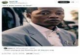 July 6th, 2025 tweet by @BattleRapBum X user @BattleRapBum tweeted a reaction meme of Lil Rodney Son alongside a caption that read, "let’s play swear to God".