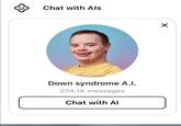 Chat with Als Down syndrome A.I. 234.1K messages Chat with Al