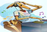Artwork of the DJ battle droid working the turntables. The art is by X user @Guyinthesky_.