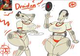 A post reading, "DJ B1-Droid. Her name is Droidan." The post shares art of a busty DJ battle droid.