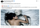 A "quote-tweet":https://knowyourmeme.com/memes/quote-retweets-qrts riffing on the "We'll Be Having Sex With Robots in the Next 10 Years":https://knowyourmeme.com/memes/well-be-having-sex-with-robots-in-the-next-10-years and the "I Bet He's Thinking About Other Women":https://knowyourmeme.com/memes/i-bet-hes-thinking-about-other-women memes, regarding the Grok Will Stancil R--- Threats.