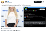 X user @Awk20000 tweeted screenshots of @UpOnlyMemes alongside a caption that read, "Hailey Welch apparently sold her Twitter account."