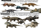 TRICERATOPS designs when constrained by the strict rules of scientific plausibility TRICERATOPS designs when given full creative freedom with no regard for plausibility