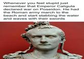 Whenever you feel stupid just remember that Emperor Caligula declared war on Poseidon. He had the Roman army march to the beach and start stabbing the water and waves with their swords boredpanda.com