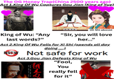 The OG Honey Trap(China 2500 years ago) Act 1.King Of Wu Captures Gou Jian (King of Yue). 越王勾踐 卧薪嘗膽 (Xi Shi above) King of Wu: "Any "Sir, you will love last words?" her..." Act 2.King Of Wu Falls for Xi Shi (spends all day NSEW doing....) Not safe for work Act 3.Gou Jian Defeats King of Wu 领衔主演,陈宝国 韩国安·尤勇 {st "Fool, You really fell for it"