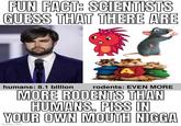 FUN FACT: SCIENTISTS GUESS THAT THERE ARE humans: 8.1 billion A rodents: EVEN MORE MORE RODENTS THAN HUMANS. PISS IN YOUR OWN MOUTH N---- imgflip.com
