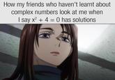 How my friends who haven't learnt about complex numbers look at me when I say x² + 4 = 0 has solutions