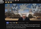True Sasha @sacha_vrai 12h The Hill @thehill - 13h President Trump says Egypt excluded from travel ban because 'they have things under control' trib.al/5w8Qwtn