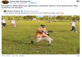 A "quote-tweet":https://knowyourmeme.com/memes/quote-retweets-qrts joking about the Chinese Robot Running "video":https://knowyourmeme.com/memes/viral-videos from "Twitter / X":https://knowyourmeme.com/memes/sites/twitter-x, reading, ""Imagine Will Stancil getting chased down the block by like twenty of these":https://knowyourmeme.com/memes/events/grok-will-stancil-r----threats-lawsuit."