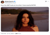 A "tweet":https://knowyourmeme.com/memes/sites/twitter-x using the Ana de Armas Beach Look photo, captioned, "How the AWP looks at me when I have exactly $4750."