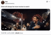 July 15th, 2025, tweet by @evermoresivy featuring the Javier Berdam Fireworks Celebration GIF alongside a caption that read, "there will always be more movies to watch." The post gathered over 26,000 likes in a day.