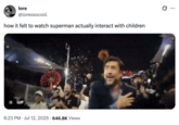 X user @loressocool posted a GIF of Javier Bardem celebrating in the F1 movie, writing, "how it felt to watch superman actually interact with children," and gathering over 50,000 likes in four days.