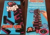 Jenga DONKEY KONG COLLECTOR'S EDITION Help Mario climb the tower and save Pauline from Donkey Kong" In this custom Donkey Kong Edition of Jenga you'll carefully build and balance the tower as your Mario climbs his way to the top. Spin the spinner and make your move. The Mario that reaches the top and saves Pauline from Donkey Kong or is closest to the top when the tower falls wins the game! HOW HIGH CAN YOU GET? Holes at the ends of each block allow Mario to climb the tower KI N DONKEY KONG COLLECTOR'S EDITION TM Spin for ladders, wwwwwww springboards and hammers to help VE Mario climb the tower, but watch out for the barrels! Includes custom Mario, Donkey Kong and Pauline plaving pieces! GH 3300