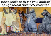 Toho's reaction to the 1998 godzilla design reveal circa 1997 colorized