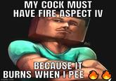 MY C--- MUST HAVE FIRE ASPECT IV ATE. BECAUSE IT BURNS WHEN I PEE O imgflip.com