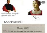 alamy Machiavelli: Will you go out with me? No Machiavelli: Chapter XXVI HOW STATES ARE RUINED ON ACCOUNT OF WOMEN 1/2