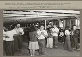 Manzanar, Calif. May 1942. A dancing class in the girls' recreation hall at the War relocation authority center where evacuees of Japanese ancestry will spend the duration of the war. ORIGINAL FILE US War relocation authority DO NOT REPRODUCE WITHOUT AUTHORITY LC-DIG-ppnisca 74026 NO. D-516 PHOTO BY Francis Stewart (per MARA 5/2002)