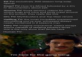 Elf TV: exclusively 300 season-long soap operas Dwarf TV: How It's Mined followed by a 4½ hr documentary about salt Gnome TV: those sensory videos for cats where bugs and mice and birds crawl around on the screen. they really like this Orc TV: Mythbusters and Top Gear reruns Halfling TV: the most incredible impassioned storytelling you've ever witnessed always neatly contained in 2 seasons max Fairy TV: imagine Impractical Jokers except theyre capable of stealing people's faces. this is the only show that fairies have Human TV: I'm here for the gang bang.