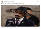 X user @pissvortex tweeted, "Where the f--- is Jubilee finding these guys" alongside an image of Matin Samimiat, an Iranian-American participant in a July 2025 Jubilee video featuring Mehdi Hasan.