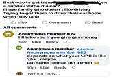 Best way to get from For a Sunday without a car? I have family who doesn't like driving Trying to get there to drive their car home when they land Like Comment on Send All comments く Anonymous member 822 I'll take you if you give gas money 12m Like Reply Anonymous member Author Anonymous member 822 depends on what your MPG is like 25+, maybe But some people get 11mpg 10m Like Reply ☑ Write a reply... AA