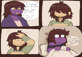 A comic in which Kris reveals their eyes to Suzie in a dream. The comic was posted to /r/Deltarune.