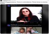 A Reddit post about Trisha Paytas' baby Aquaman and Ozzy Osbourne's death. It reads, "Once is happenstance. Twice is coincidence. Three times is enemy action."