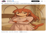 X user @shakoistsLog posted an AI-generated image of a tsundere anime girl with shrimp antenna alongside a caption that read, "B—Baka it’s not like I wanted you to save me." The post gathered over 500 likes in a day.
