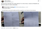 A "tweet":https://knowyourmeme.com/memes/sites/twitter-x about the ""Epic Bacon":https://knowyourmeme.com/memes/epic-bacon" menu item at the "Tesla":https://knowyourmeme.com/memes/subcultures/tesla Diner.