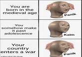 You are born in the medieval age You somehow make it past adolescence Your country enters a war u/Anarchist-On-Drugs Panik Kalm Panik