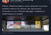 @Gusbuckets Wow. McDonald's now blocks out the entire menu to show an ad every minute or so. Great design. Makes it real easy to order. 0:03 LION KING 16.3K views WIN A FAMILY VACATION FOR A