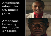 Americans when the UK blocks p---. Americans browsing Pornhub in 17 States.
